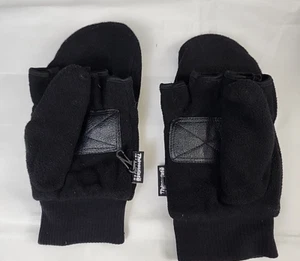 Men's Black Knit Thinsulate Gloves Exposable Fingers Mitten 1 SZ Fits Most - Picture 1 of 11