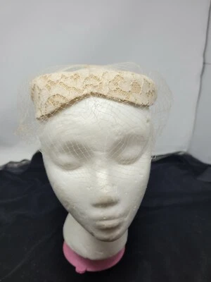 UNION MADE Black Hat W/ Netting Ecru Floral Lace Vintage Original USA Made - Image 1 of 4