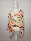 Travelers By Chico&#39;s Colorful Sheer Abstract Print Top Asymmetrical Hem Size 0