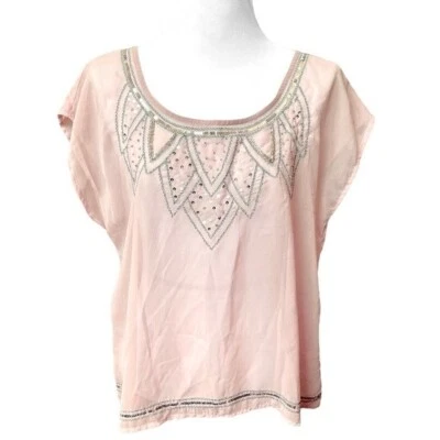 Túnica transparente Decree Peach con lentejuelas a rayas cuello redondo talla L nueva con etiquetas Foto 1 de 4