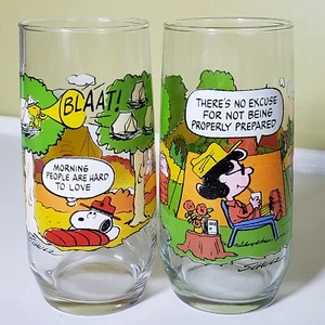 (Set Of 2) Peanuts Gang Glass Vintage 1983 McDonalds Camp Snoopy Collection - Picture 1 of 24