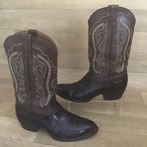 Leyenda Vintage Mens Brown Leather Cowboy Boots UK 8 EE - USA 9 Stunning Stitch - Picture 1 of 15