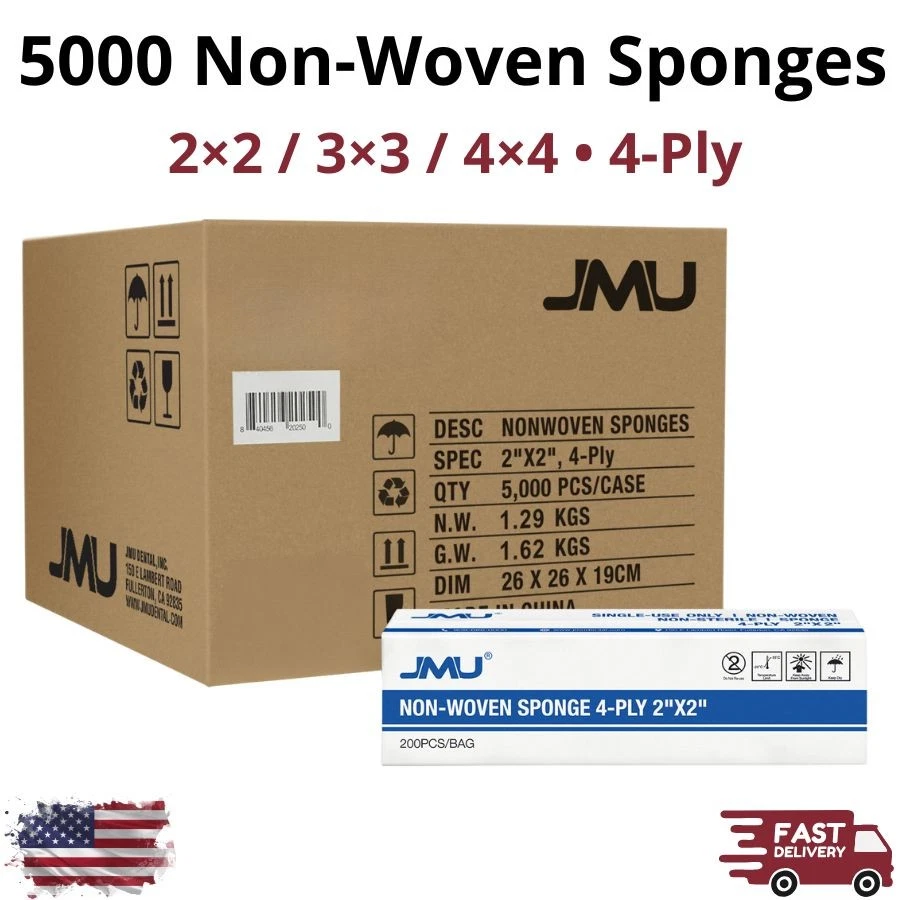 4000-5000 piezas esponjas no tejidas 4 capas almohadillas dentales médicas no estériles 2x2 3x3 4x4 Foto 1 de 1