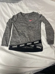 4T NIKE DRI-FIT LONG SLEEVE SHIRT GIRLS KIDS 3-4 YEARS GRAY PINK SWOOSH - Picture 1 of 14