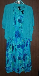 Maggie Barnes 34W blau türkis Kurzarm Kleid und passende Achselzucken Jacke gebraucht, in einwandfreiem Zustand - Bild 1 von 6