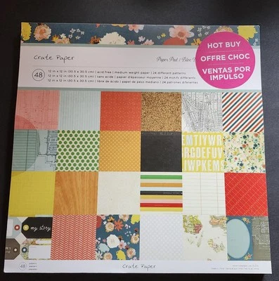 FREE Crate paper pad 48 sheets 12 x 12 Scrapbooking 2 each of 24 Patterns New #1 - Image 1 of 4