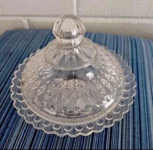 Vintage Glass Butter dish, diamond stripes and scalloped edge Estate SALE - Picture 1 of 4