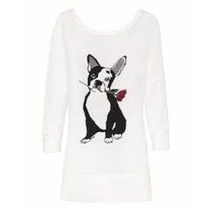 SOLD OUT White House Black Market Frenchie Dog Holding Rose Rayon Sweater Sz M  - Picture 1 of 3