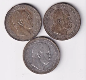 Coin Silver Empire Prussia 3 x 5 Mark Wilhelm I. IV NSW-Leipzig - Picture 1 of 2