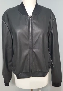Lularoe Faux Leather Large Stevie Bomber Jacket Black Zipper Gunmetal New - Picture 1 of 10