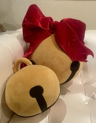 "Almohada Shiralea grande de felpa dorada con campana de tintineo de Navidad 12""" Foto 1 de 4