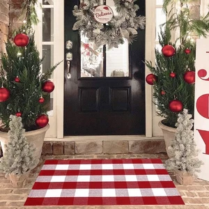 Christmas Red and White Plaid Rug, 28 x 43 Inches Cotton Hand-Woven Layered D... - Bild 1 von 9