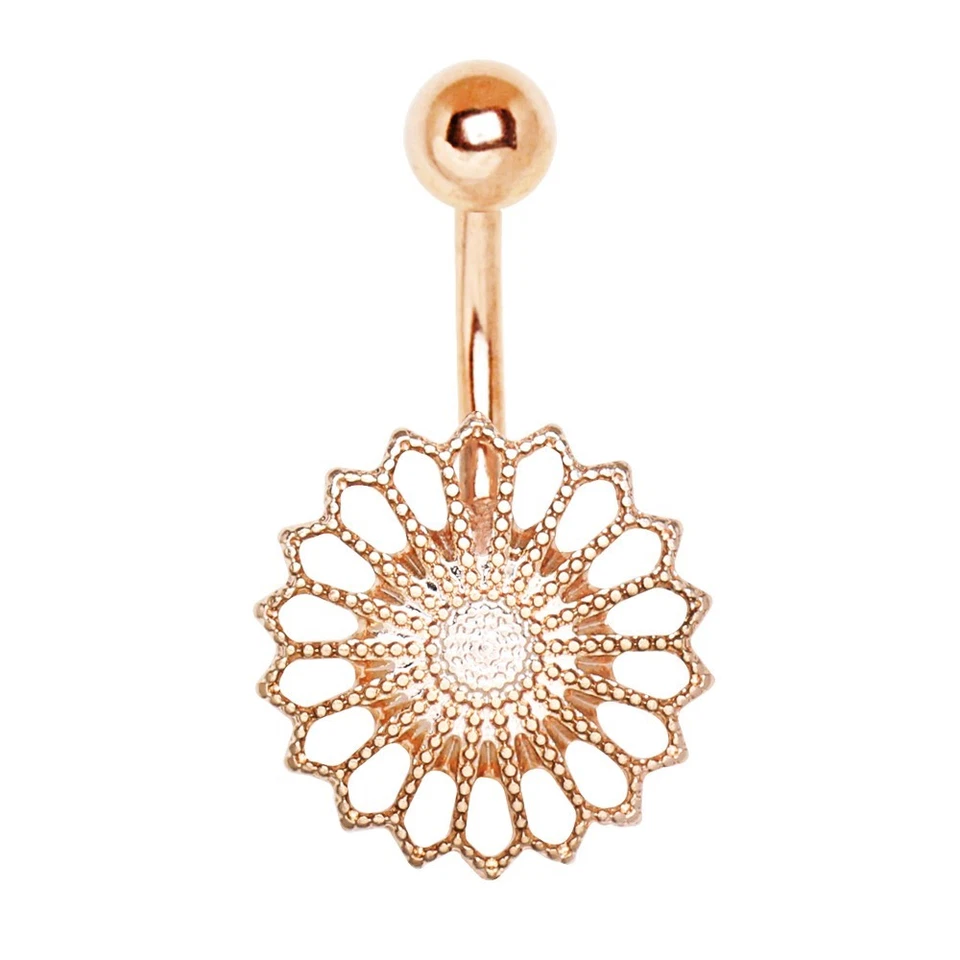 Rose Gold Plated Ornate Flower Navel Ring - Image 1 of 3