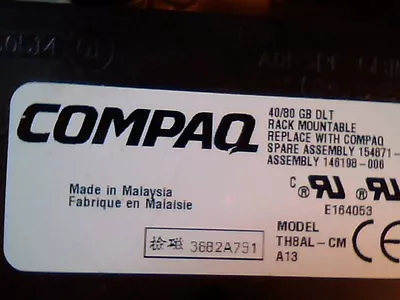 DLT Tape Drive Compaq 40/80 GB A1-60420-06 A02 TH8AL-CM  A13 Standalone - Image 1 of 4