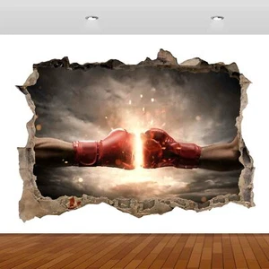 Boxen Boxer Handschuhe Kampf Sport 3D zerschlagen Wandaufkleber Poster Vinyl Wandbild S400 - Bild 1 von 1