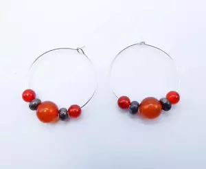 Cynthia Lynn ""CINNABAR"" rote Karneel- und Pyritperlen-Silber-Ohrringe - Bild 1 von 1