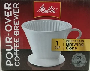 New in Box Melitta #2 Porcelain Single-Cup Pour Over Coffee Brewer White 1 Cup - Picture 1 of 9