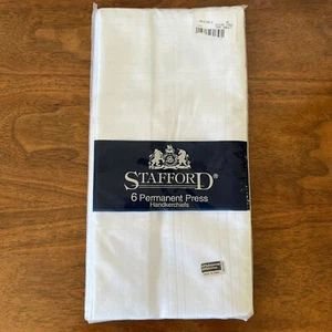 STAFFORD Men’s Handkerchief 6 White Permanent Press 16” X 16” NEW in Package - Picture 1 of 6