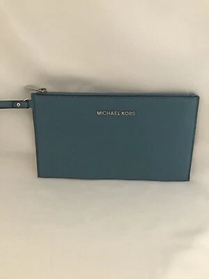 NUEVO CON ETIQUETAS MICHAEL KORS BEDFORD BOLSO DE MANO GRANDE CON CREMALLERA CUERO AZUL CIELO Foto 1 de 4