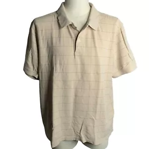 Arrow Short Sleeve Polo Shirt XL Beige Checkered Stretch Knit Buttons Cotton - Picture 1 of 6