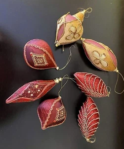 Lot Of 7 Miscellous Burgundy Embellished Trimmed Beaded Ornaments - Picture 1 of 13