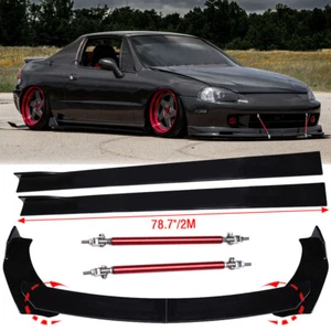 Front Bumper Lip Spoiler Splitter/ Side Skirt/Strut Rods For Honda Civic Del Sol - Picture 1 of 12