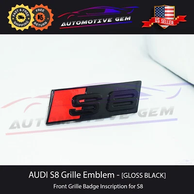 Audi S8 Front Grille Badge GLOSS BLACK Emblem S line Inscription Nameplate A8 - Image 1 of 2