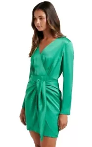 Forever New Ava Satin Sarong Mini Dress Shamrock Size 12 VGC - Picture 1 of 8