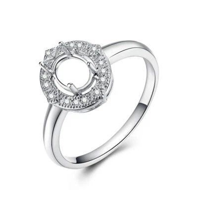 Anillo de joyería fina de diamantes reales semi montura ovalado de oro blanco de 10 k pavé y punta de 7x5 mm Foto 1 de 4