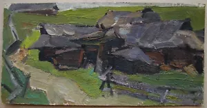 Ukrainisches Sowjetisches Ölgemälde Kubismus Postimpressionismus Architektur Hütte Weiler - Bild 1 von 5