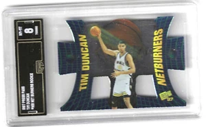 1997 Press Pass Tim Duncan Rookie Net Burners # NB1 Graded Card GMA 8 Spurs - Picture 1 of 2