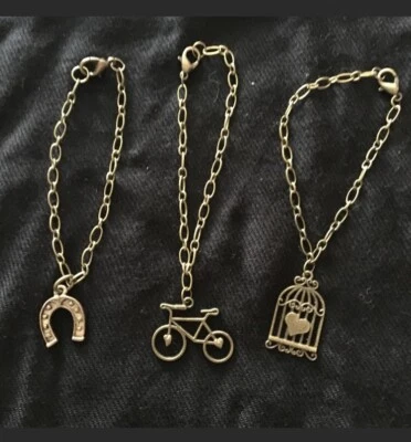 Set of 3 Brass Color Charm Bracelets Fashion Jewelry Cottage Core Fairycore - Image 1 of 4