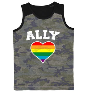 Ally Rainbow Heart - LGBTQ Pride Support Love Is Love Youth Contrast Tank Top - Picture 1 of 7