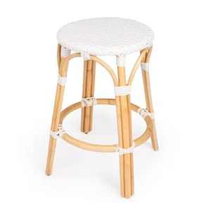 Butler Specialty Company Tobias Rattan Round 24" Counter Stool - Glossy White - Picture 1 of 7