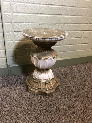 VINTAGE HEAVY PLASTER CEMENT GREEK ROMAN ROUND ORNATE PLANT STAND TABLE 11 X 16” Cover