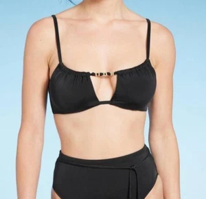NWT~ Shade & Shore sz 34B Black Underwire Keyhole Gold Beads Bikini Top TT25 - Picture 1 of 5