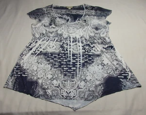 Women ONE WORLD Short Sleeve Embellished Top Shirt Blouse Sz XL Sublimation Lace - Picture 1 of 9