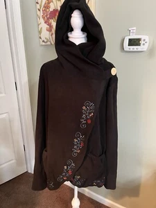 The Greater Good embroidered Black Flowering Vines Fleece Poncho Wrap Jacket XXL - Picture 1 of 16