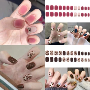 24Pcs French Reusable Tips Short Square Press On Nails False Fake Nails Glue On  - Picture 1 of 24