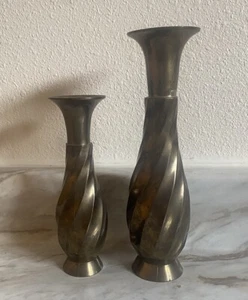 Set Of 2 Brass Swirl Candlestick Holders 8” & 6”Tall Classic Made In India - Picture 1 of 6