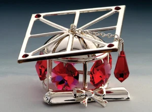 Graduation Hat FIGURINE - ORNAMENT SILVE PLATED WITH AUSTRIAN CRYSTALS - Picture 1 of 1