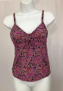 Lands End Womens Size 4 Tankini Swim Top Underwire Ruched tie Front Purple Black - Picture 1 of 10