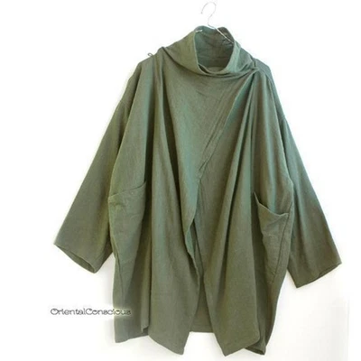 Свободный шеи Haori верхний хлопок зеленый богемное Японии хиппи хиппи азиатский этнический богемный - Изображение 1 из 4