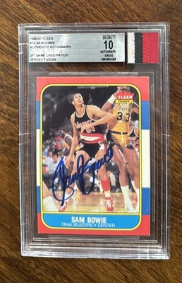 1986 FLEER BASKETBALL #13 SAM BOWIE JERSEY FUSION BGS 10 AUTO GU PATCH RARE ONE - Image 1 of 2