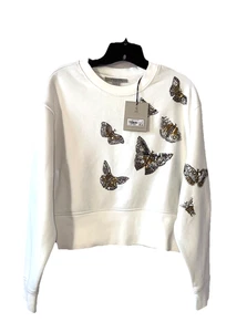 Allsaints Größe XS Separo Diana Sweatshirt neu mit Etikett $ 249 kreideweiß Schmetterling bauchfrei - Bild 1 von 15