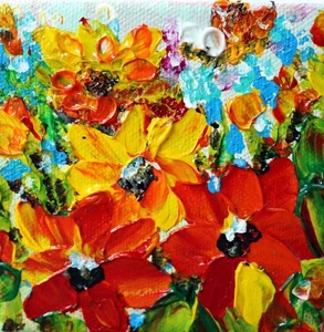 Flower Bee Artwork, Original Oil Painting on Canvas, Honeybee and Wildflowers - Picture 1 of 6