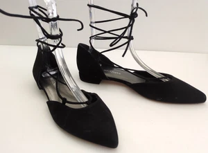 Stuart Weitzman Gilligan Black Suede D'Orsay Lace Up Ballet Flats SZ 9.5 (KS8) - Picture 1 of 15