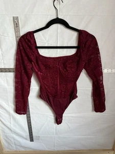Reoria Damen Burgunderrot Blumen Spitze Langarm Body - Größe S - Korsett - Bild 1 von 4