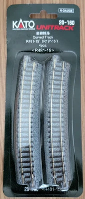 Kato N Scale ~ New UniTrack 481mm 19″ Radius 15º Curve Track ~ (4 Pcs) ~ 20-160 - Image 1 of 2