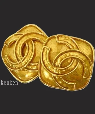 CHANEL Earrings AUTH Coco CC Logo GOLD kenkenjp square Vintage Rare clip on Rare - Image 1 of 4